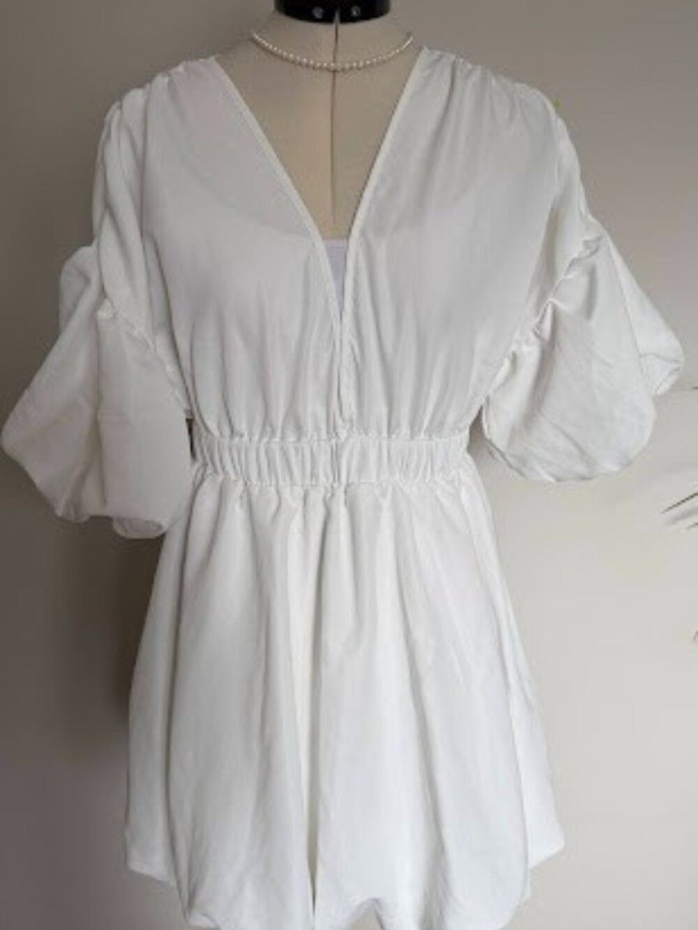 SHEIN white puffy mini dress with puffy sleeves, size S